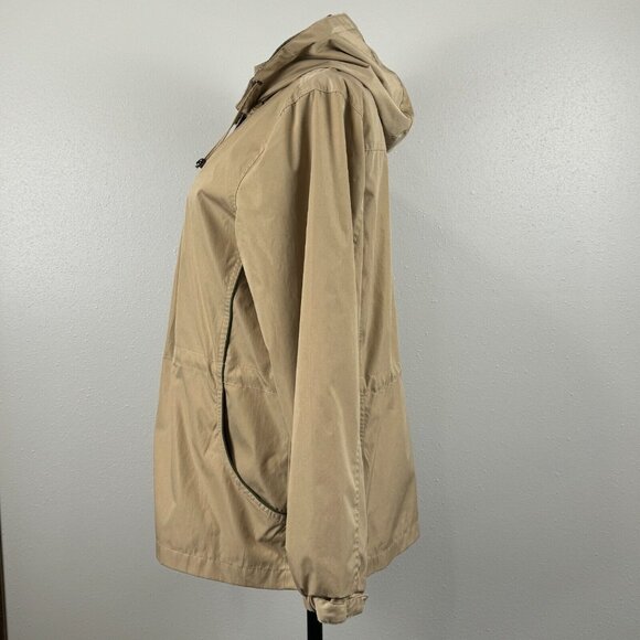 Blair Womens Hooded Jacket Khaki Removeable Plaid Liner Snap Zip Pockets Size L - Picture 4 of 16